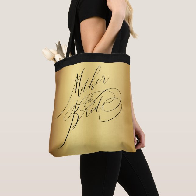 Elegant Gold Black Script Mutter der Bride Tasche (Von Nahem)
