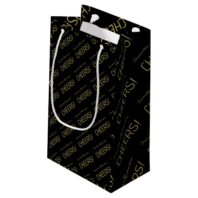 Elegant Gold Black Script Name Kleine Geschenktüte (Rückseite Schrägansicht)