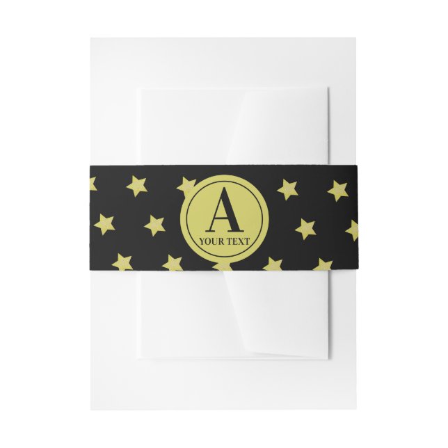 Elegant Gold & Black Star Pattern Monogram Einladungsbanderole (Vorderseite Beispiel)