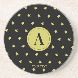 Elegant Gold & Black Star Pattern Monogram Getränkeuntersetzer