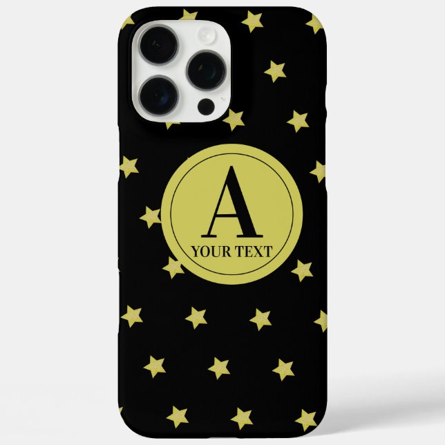 Elegant Gold & Black Star Pattern Monogram iPhone 16 Pro Max Hülle (Rückseite)