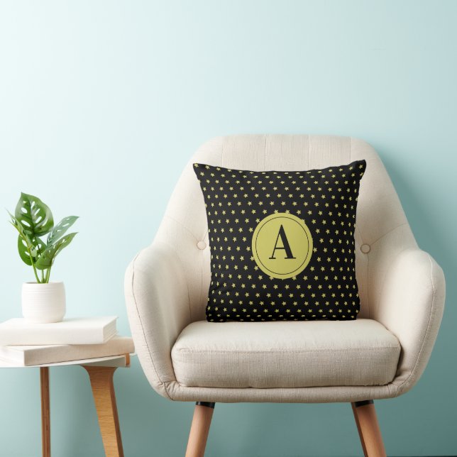 Elegant Gold & Black Star Pattern Monogram Kissen (Stuhl )