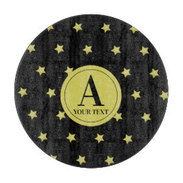 Elegant Gold & Black Star Pattern Monogram Schneidebrett
