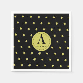 Elegant Gold & Black Star Pattern Monogram Serviette