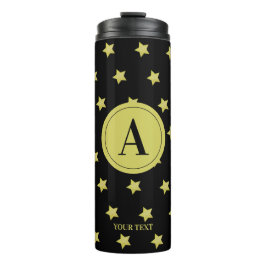 Elegant Gold & Black Star Pattern Monogram Thermosbecher