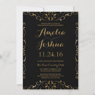 Élégant Gold Black Swirl Invitation de la partie d