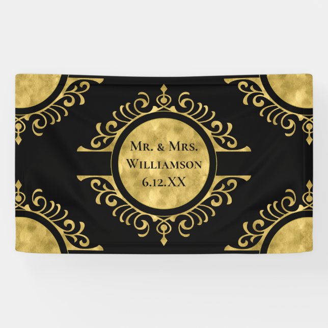 Elegant Gold Black Wedding Mr. & Mrs. Banner (Horizontal)
