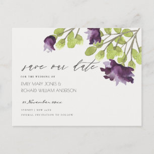 ELEGANT GOLD BLAU AQUARELL BLUMEN SAVE THE DATE ANKÜNDIGUNGSPOSTKARTE