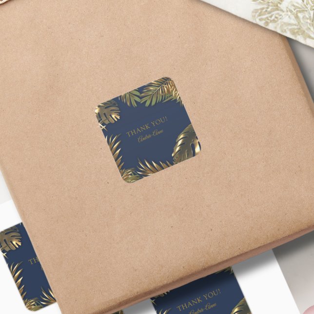 Elegant Gold Blue 50 Fabulous Vielen Dank Quadratischer Aufkleber (Von Creator hochgeladen)
