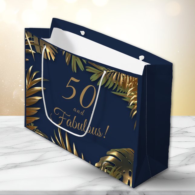 Elegant Gold Blue 50 Fantastischer Geburtstag Große Geschenktüte (Von Creator hochgeladen)