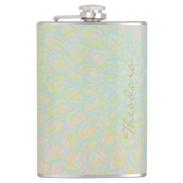 Elegant Gold Blue Abstrakt Floral Flachmann (Vorderseite)