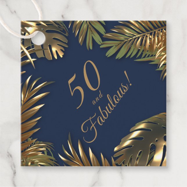 Elegant Gold Blue Foto 50 Fantastischer Geburtstag Geschenkanhänger (Vorderseite)