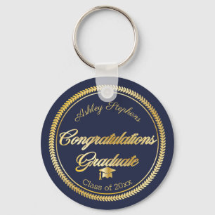 Elegant Gold   Blue Grad Cap Class Year Schlüsselanhänger