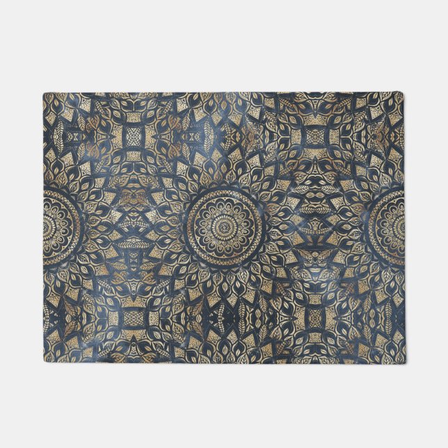 Elegant Gold Blue Mandala Floral Fußmatte (Vorderseite)