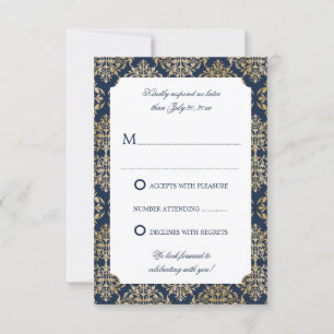 Elegant Gold Blüh Damask Navy Blue UAWG Einladung