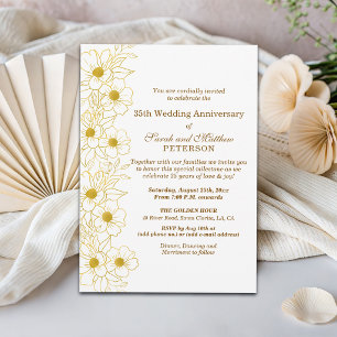 Elegant Gold Blumen 35. Hochzeitstag Einladung