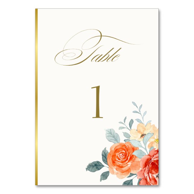 Elegant Gold Blush Blumenzitzer Hochzeit Tischnummer (Vorderseite)
