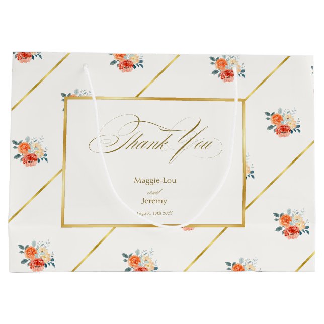 Elegant Gold Blush Floral Wedding Vielen Dank Große Geschenktüte (Rückseite)