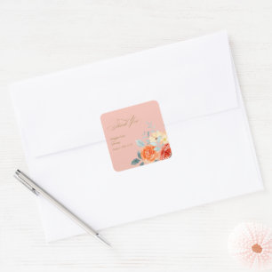 Elegant Gold Blush Floral Wedding Vielen Dank Quadratischer Aufkleber