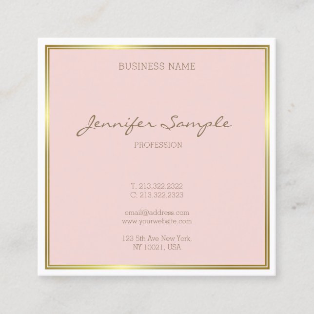 Elegant Gold Blush Pink Handgeschriebenes Skript L Quadratische Visitenkarte (Vorderseite)