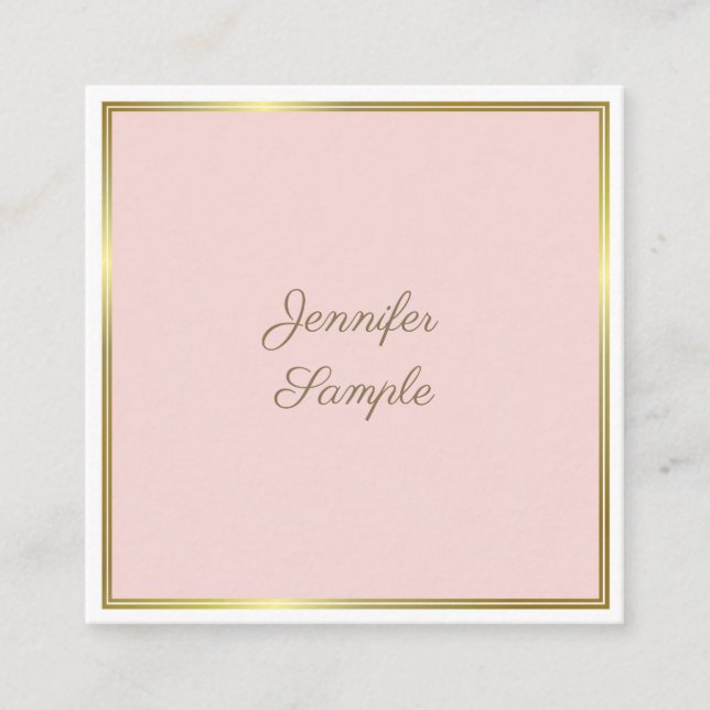 Elegant Gold Blush Pink Kalligrafie Script Luxus Quadratische Visitenkarte (Vorderseite)