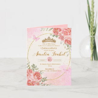 Elegant Gold & Blush Quinceañera Invitation