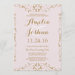 Élégant Gold Blush Swirl Invitation de la partie d