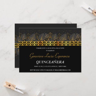 Elegant Gold Border Quinceñera Einladung