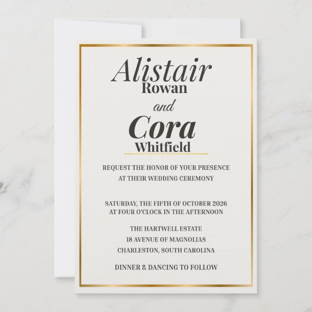 Elegant Gold Border Wedding Invitation | Modern Mi (Devant)