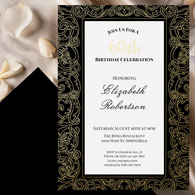 Elegant Gold Border Women's 60th Birthday Gold Folieneinladung (Von Creator hochgeladen)