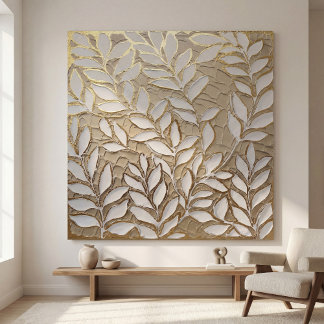 Elegant Gold Botanical Leaves – Realist Leinwanddruck