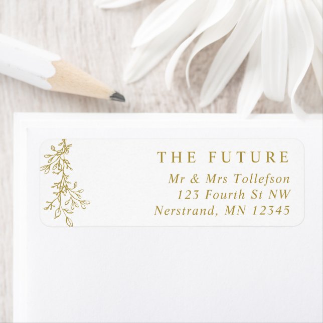 Elegant Gold Botanical Wedding Return Address (Insitu)