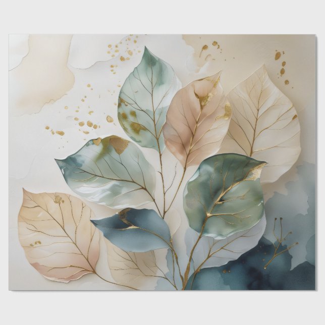 Elegant Gold Botanisch Geschenkpapier (Flach)