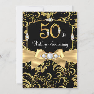 Elegant Gold Bow Black Diamond 50 Jahre Jubiläum Einladung