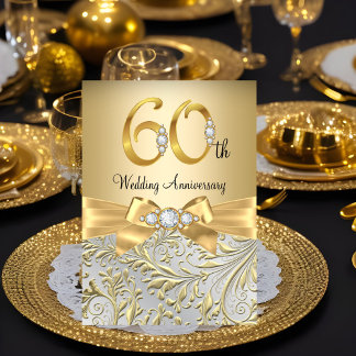 Elegant Gold Bow Diamond 60 Jahre Einladung