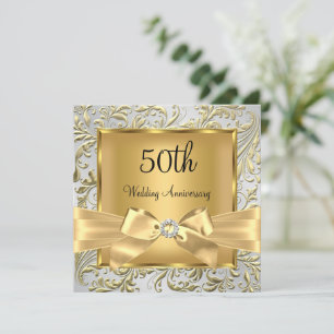 Elegant Gold Bow Floral Swirl 50 Jahre Jubiläum sq Einladung