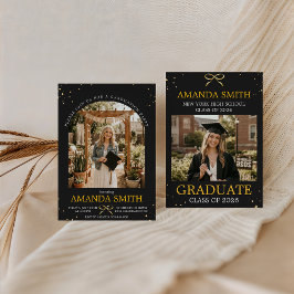 Elegant Gold Bow Graduation Photo Invitation Einladung