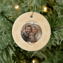 Elegant Gold Branches Family Photo Christmas Beige