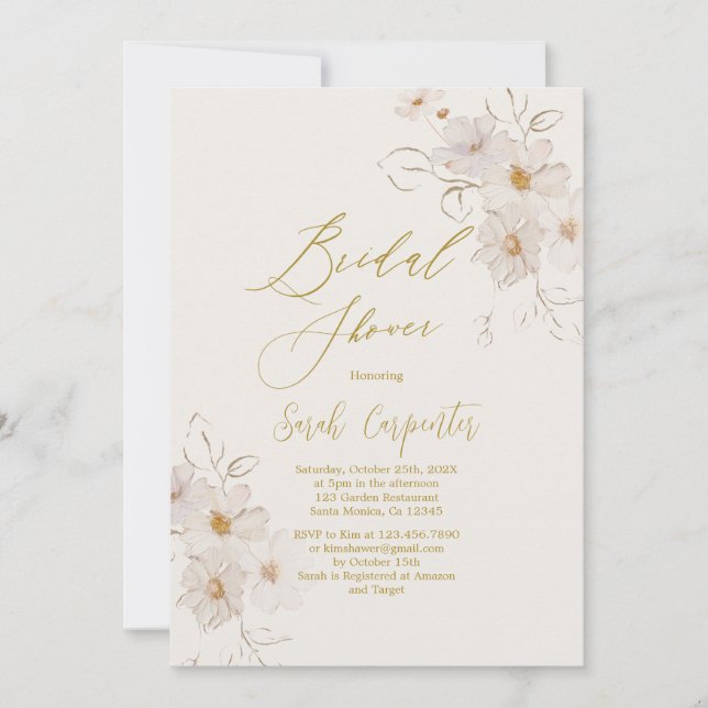 Elégant Gold Bridal Shower Invitation (Devant)