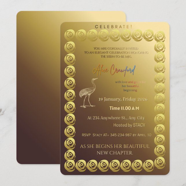 Elegant Gold Bridal Shower Invitation | Luxury Flo Einladung (Vorne/Hinten)