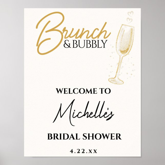 Elegant Gold Brunch & Bubbly Bridal Shower Sign Poster (Vorne)