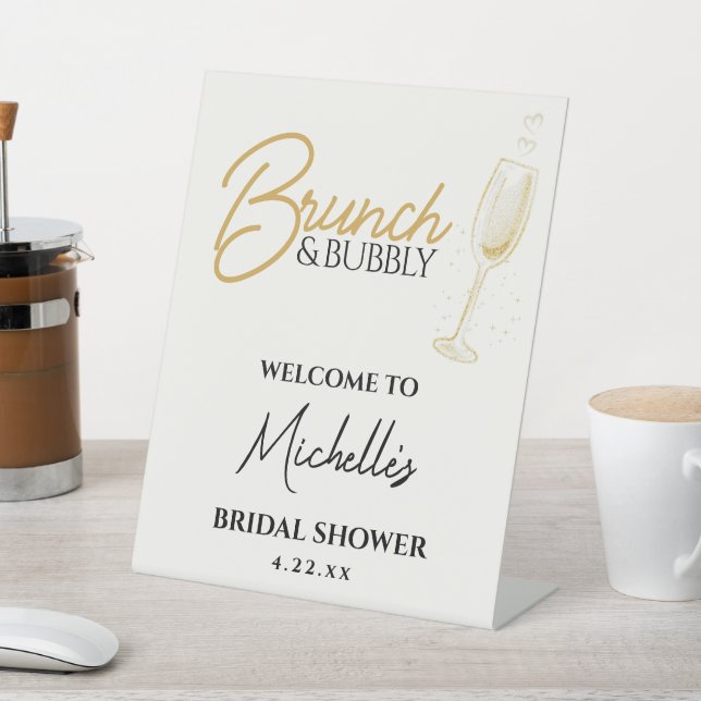 Elegant Gold Brunch & Bubbly Bridal Shower Sign Sockelschild (In SItu)