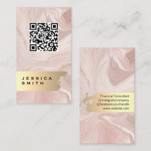 Elegant Gold Brushed   QR-Prüfung   Rosa Marmor Visitenkarte