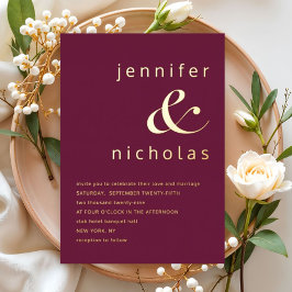 Elegant Gold Burgundy Ampersand Wedding Folieneinladung