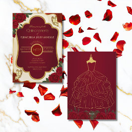 Elegant Gold & Burgundy Quinceañera Invitation