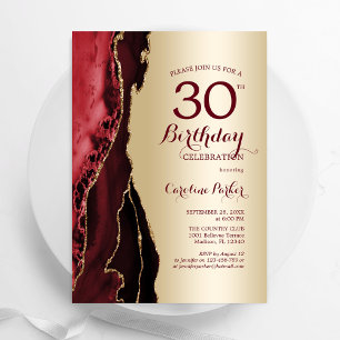 Elegant Gold Burgundy Red Agate 30. Geburtstag Einladung