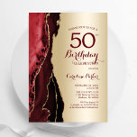 Elegant Gold Burgundy Red Agate 50. Geburtstag Einladung<br><div class="desc">Dunkelburgundisch rot und goldgelb haben 50. Geburtstag Einladung. Elegantes modernes Design mit agatem Marmorgeode-Hintergrund,  Imitats Glitzer Gold und Typografie Skript-Schriftart. Die trendige Einladungskarte eignet sich perfekt für eine stilvolle Damenfeier. Gedruckte Zazzle Einladungen oder Sofortdownload digitalen druckbaren Vorlage.</div>