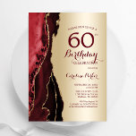 Elegant Gold Burgundy Red Agate 60. Geburtstag Einladung<br><div class="desc">Burgund dunkelrot und Gold agate 60. Geburtstagsfeier Einladung. Elegantes modernes Design mit agatem Marmorgeode-Hintergrund,  Imitats Glitzer Gold und Typografie Skript-Schriftart. Die trendige Einladungskarte eignet sich perfekt für eine stilvolle Damenfeier. Gedruckte Zazzle-Einladungen oder Sofortdownload digitaler Druckvorlage.</div>