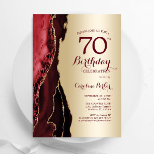 Elegant Gold Burgundy Red Agate 70. Geburtstag Einladung