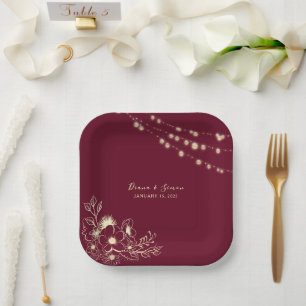 Elegant Gold Burgundy Wedding Pappteller